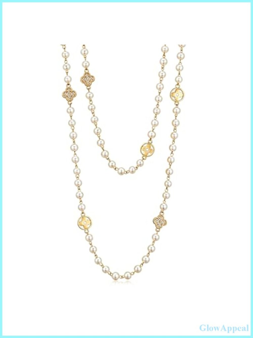 Long Layered Pearl Necklace Gold-Tone Multi Strand Statement Jewelry